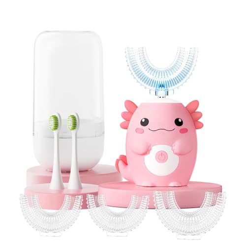 Kids Electric U Shaped Automatic Toothbrush,Cute Axolotl-Age 2-15 Pink Pink Axolotl(age2-15)