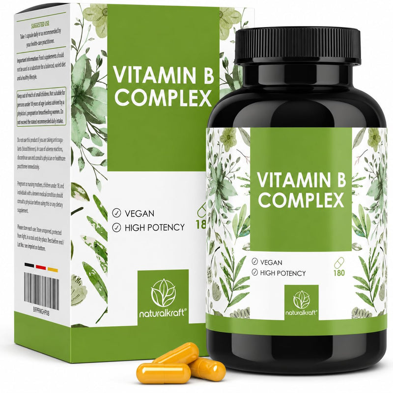 Vitamin B Complex - 500 µg B12 & 400 µg Folic Acid - 8 B Vitamins (B1, B2, B3, B5, B6, B7, B9, B12) for Energy, Nervous System & Metabolism - Vegan & Laboratory-Tested - German Brand