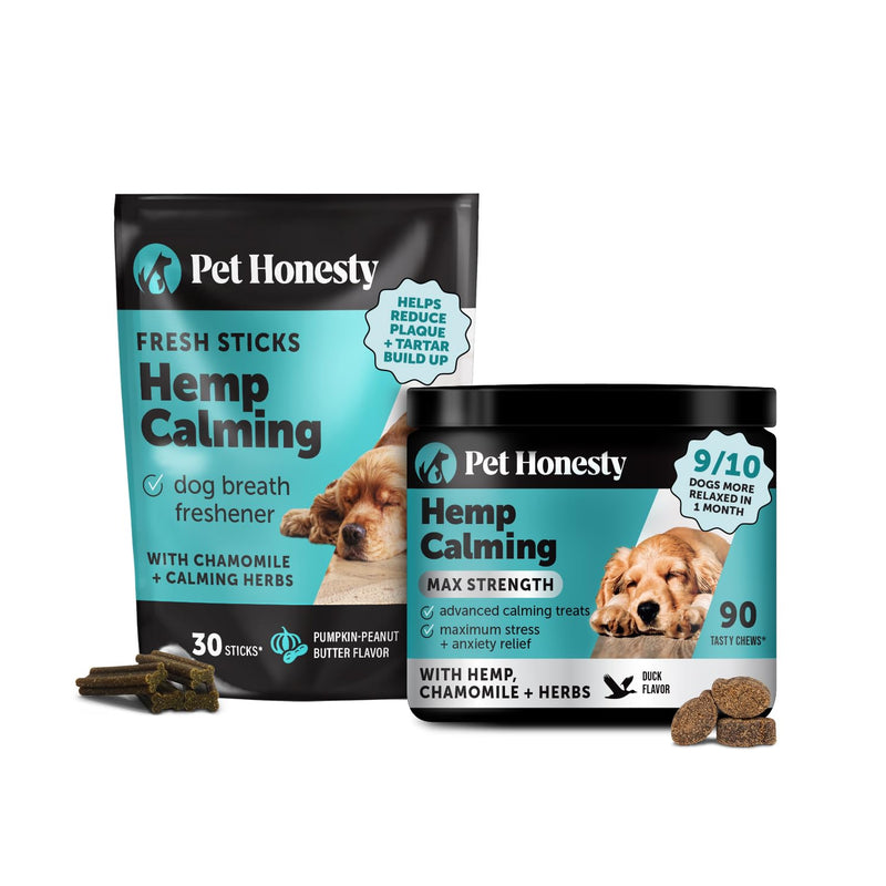 Dog Calming Virtual Bundle – Hemp Calming Fresh Dental Sticks 30 ct + Maximum Strength Hemp Calming Chews 90 ct