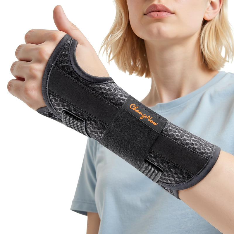 Carpal Tunnel Wrist Brace for Women&Men, [Ultra Breathable & Upgraded Support] Night Wrist Support with Metal Splints Fit Right Hand, Rigid Hand Brace for Tendonitis, Sprain, Arthritis, Pain Relief(Black, S/M, Left Hand) Black