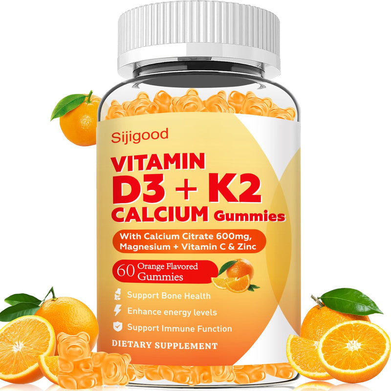 6-in-1 Vitamin D3 K2 Supplement Gummies for Women & Men, Sugar Free | Chewable Vitamin D Gummies With Magnesium, Zinc & Calcium For Bone, Immune & Energy Support, Orange Flavor, 60 Count 60 Count (Pack of 1)
