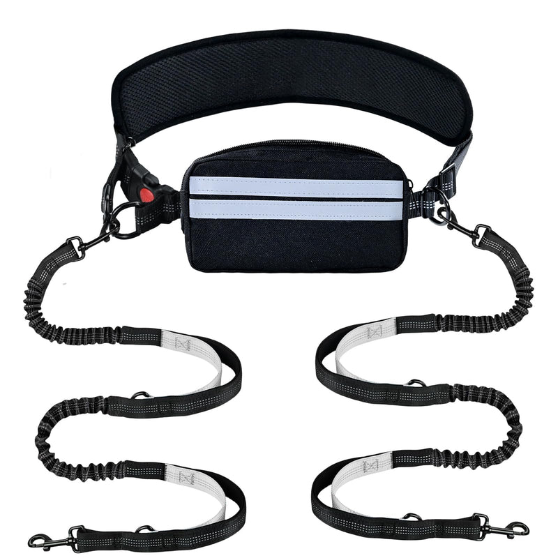 Hands Free Double Dog Leash No Tangle, Waist Leash for Dog Walking, Retractable Dog Leashes for Medium and Large Breeds-Pouch & Lumbar Support, Adjustable Waist Belt, Retractable Bungee,Padded Handles - BeesActive Australia
