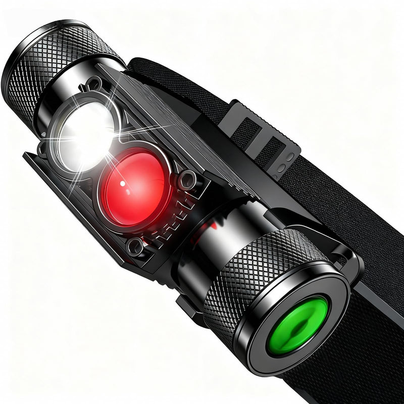 Rechargeable Led White & Red Headlamp, 1200 Lumen Bright Head Lamp with 10 Modes, Waterproof, for Adults, for Camping, Running, Hiking, Emergency, Outdoor, Car Repair(3000mAh) H25pro-R