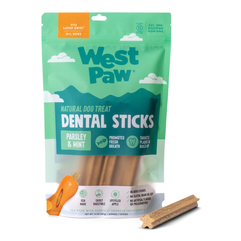 WEST PAW Dental Sticks Durable Dog Chew for Interactive Play, Clean Teeth and Fresh Breath - Safe Reliable and Long Lasting - 14 oz Bag for Large Dogs
