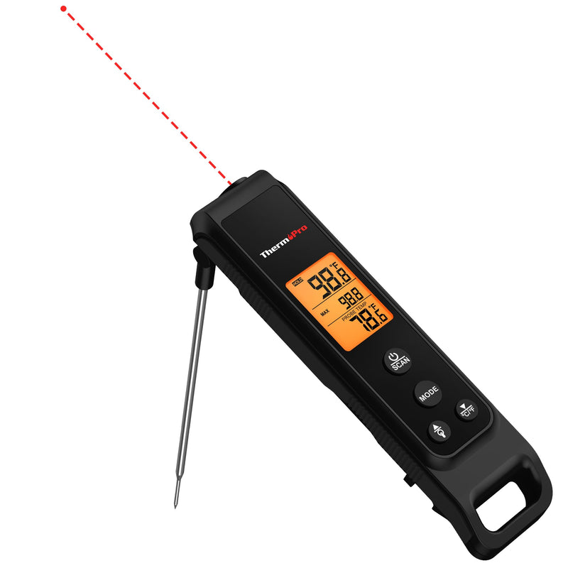 ThermoPro 2-in-1 Instant Read Thermometer for Cooking, Infrared Thermometer Cooking Thermometer with Meat Probe, Non-Contact Laser Meat Thermometer for Griddle Grill Pizza Oven HVAC Pool, Black - BeesActive Australia