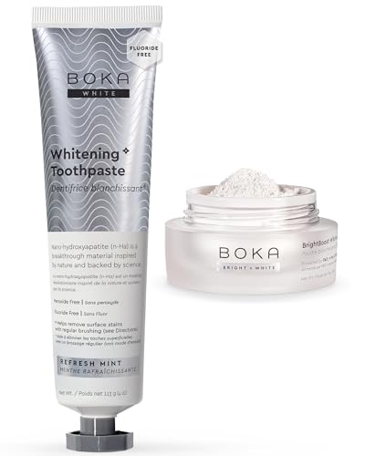 Boka Fluoride Free Whitening* Toothpaste and Boka Teeth Whitening Powder, Nano Hydroxyapatite, Appropriate for Sensitive Teeth, for Adults Oral Care