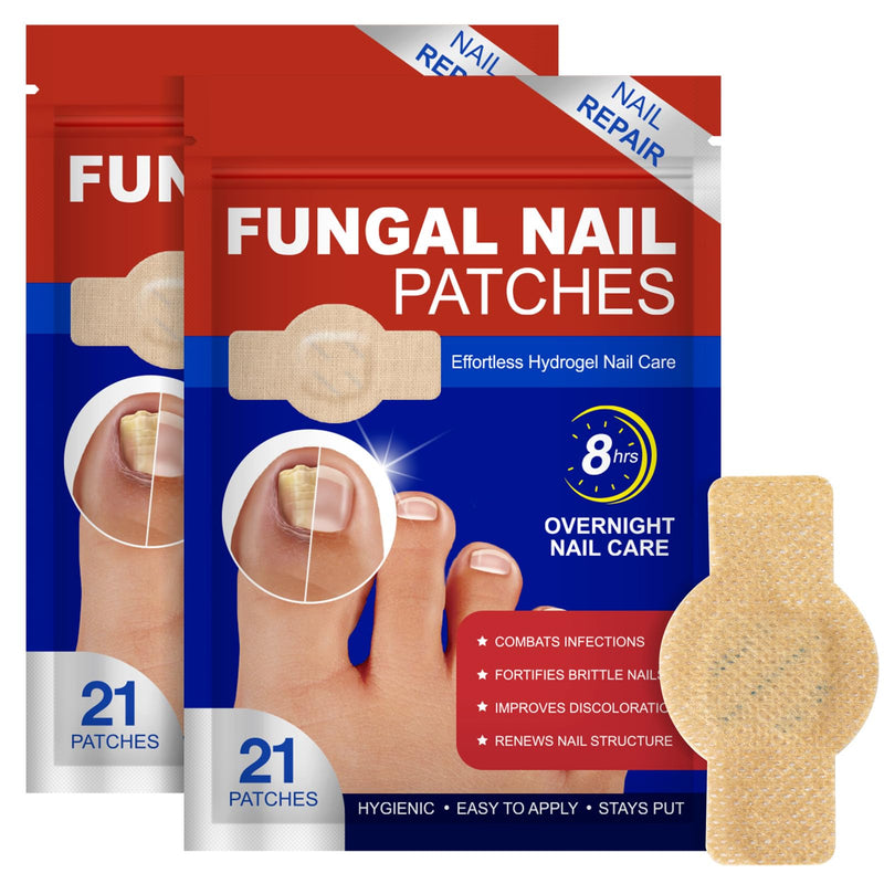 Nail Patches 21Pcs, Toenail Care Treatment Extra Strength, 8-Hour Overnight Hydrogel Nail Repair Patches for Damaged Nails, Improve Toenails Texture & Thickening (2Pack)