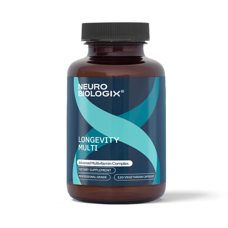 Neurobiologix Longevity Multi Multivitamin, NR & CoQ10, 120 Capsules | for Men & Women, Over 40 Vitamins & Minerals, Iron-Free, Active B, Energy Support