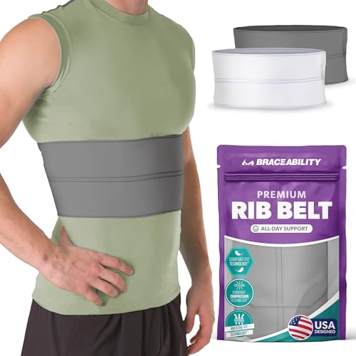 BraceAbility Broken Rib Brace for Men and Women - Rib Protector Compression Wrap, Chest Support Belt for Bruised, Fractured, Dislocated Ribs, Costochondritis Relief, Sternum Brace (Male - Gray) Universal Male