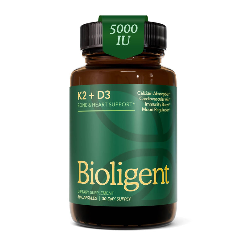 Vitamin D3 K2 Supplement 5000 IU, K2 D3 Vitamin Capsules, Vegan, Non-GMO, Gluten Free, 30 Capsules, 30 Day Supply