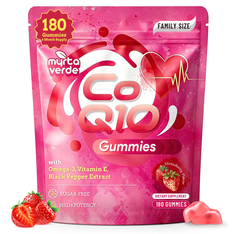 (180 Count) CoQ10 Gummies 300mg Sugar-Free | High Absorption Coenzyme Q10 Supplements with Omega-3, Vitamin E & Black Pepper | Heart, Fertility & Energy | 6 Month Supply, Strawberry Flavor 180 Count (Pack of 1)