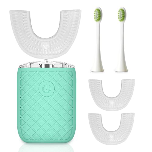 Automatic Sonic Electric Toothbrush - Adult U-Shaped Design, IPX7 Waterproof 360° Full Cleaning, Rechargeable Travel Set (Greener)