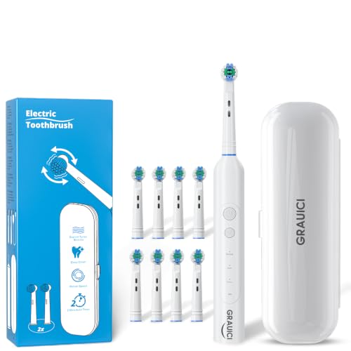 Deep Clean Rechargeable Electric Powered Toothbrush, Rechargeable Electric Toothbrush with 8 Brush Heads,Pressure Sensor to Protect Gums Light White
