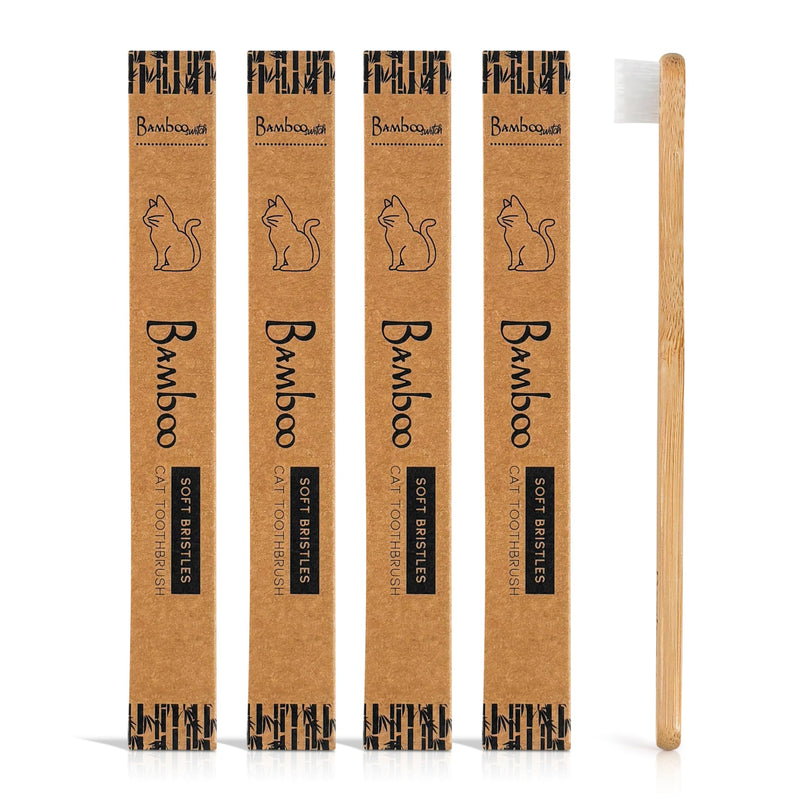 Bamboo Toothbrush for Cats – 4 Pack | Natural Bristles | Eco-Friendly Pet Toothbrush for Cat Dental Care 4 Count (Pack of 1)
