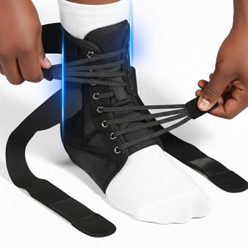 Lace Up Ankle Brace for Men & Women – Adjustable Ankle Support Straps for Sprained Ankle, Achilles Tendonitis, Ligament Injury & Pain Relief – Sports Ankle Brace for Basketball, Football & Volleyball (Large) Large