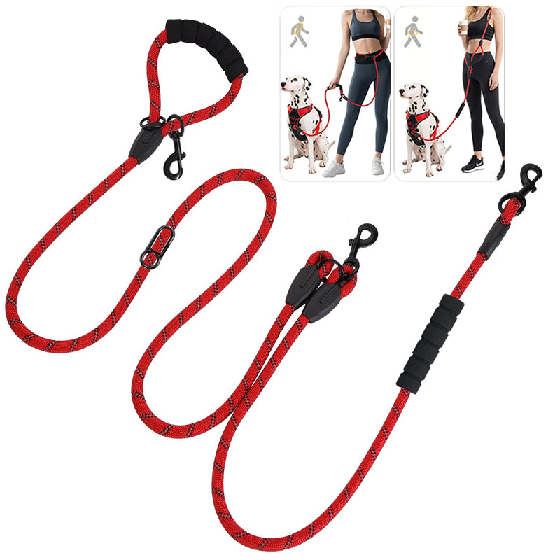Cymiler Hands Free Dog Leash, 8 Ft Reflective Cross-Body Pet Rope Leashes with Sponge Handle, Heavy Duty Nylon, for Running, Hiking, Training, Waist Leash for Small Medium Large Dogs (Red) Red - BeesActive Australia
