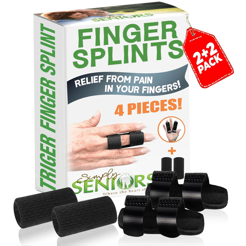 Trigger Finger Splint in Black - Set of 2 Splints & 2 Sleeves - Pain & Arthritis Relief - Brace for Trigger, Mallet & Broken Finger - Index, Middle, Ring - Adjustable Support for Injury & Sprain Regular Size - BeesActive Australia