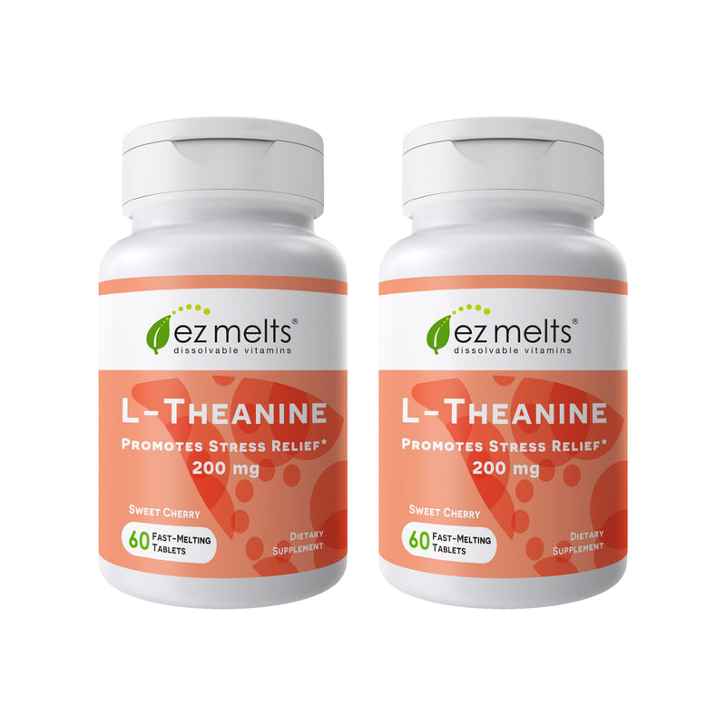 EZ Melts L-Theanine 200 mg - Stress & Relaxation Support Supplement - No Artificial Flavors - No Drowsiness - Non-GMO & Vegan - Sweet Cherry - 120 Dissolvable Tablets (60 Servings) 60 Count (Pack of 2)