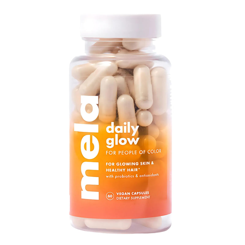 Mela Daily Glow for Healthy Melanin-Rich Skin & Textured Hair – with Silica, Millet, Pumpkin Seed, Probiotics, Hyaluronic Acid & Vitamin D3 – Vegan, Biotin-Free, Gluten & Soy-Free – 60 Count