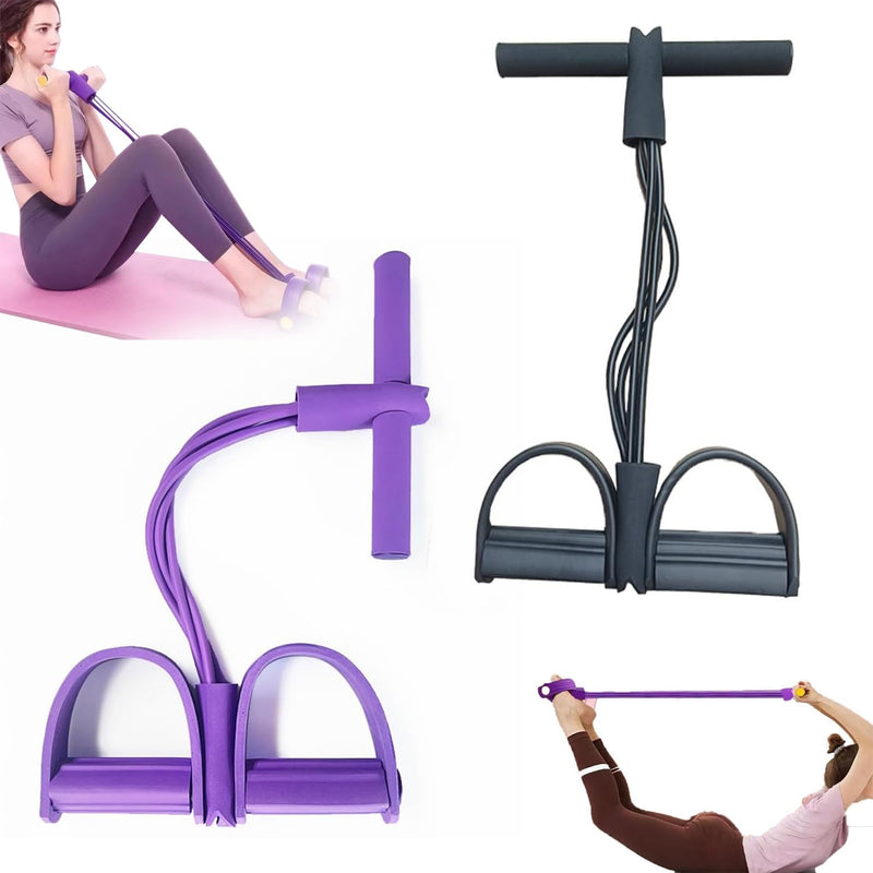 2PC 21 Fitness Resistance Bands-4 Tube Pedal Ankle Puller, Stirrup Puller for Exercise,2025 New Sit up Leg Stretch Rope Exercise Bands with Handles for Women Men Black+Purple