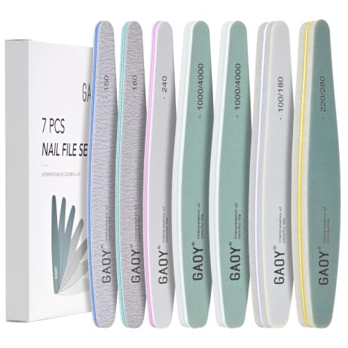 GAOY Nail Files and Buffers, 7 Pcs Nail File Set with Shiner, Emery Boards for Natural Nails Manicure Art Tools and Pedicure Supplies at Home DIY Salon