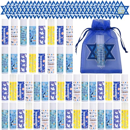 48 Pcs Hanukkah Gifts Include Lip Balm Thank You Tag Organza Bag for Women Birthday Hanukkah Gifts 48