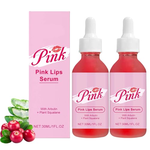 Pink Lip Serum for Dry and Dark Lips, Lip Lightener for Smokers and Non-Smokers, Conditioning LipSerum Moisturizer Help Fade Lips Discoloration with Alpha Arbutin & Aloe Vera 2PCS