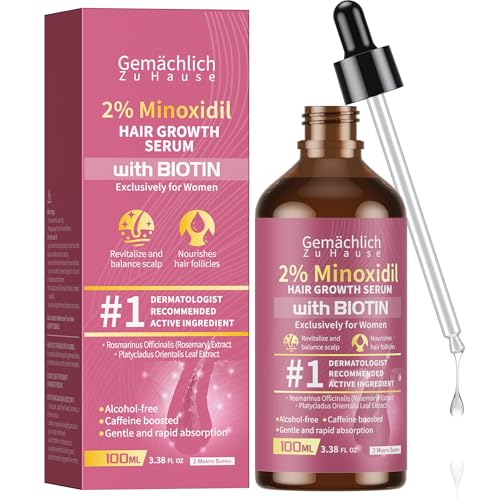 Minoxidil for Women Hair Growth with Biotin, 100ML Topical Minoxidil Serum with Rosemary for Hair Regrowth Treatments, Non-Greasy, Helps Prevent Hair Thinning & Hair Loss Solution 2% Minoxidil 1 Count (Pack of 1)