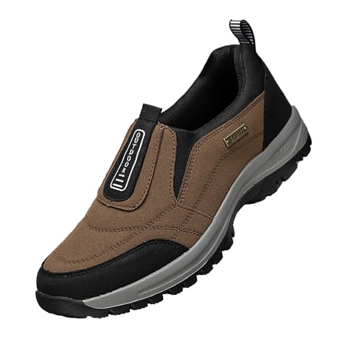 Men's Orthopedic Walking Loafers Comfortable Slip On Low-top Safety Hiking Sneakers Breathable Casual Waterproof Non-Slip Boat Shoes Brown 13