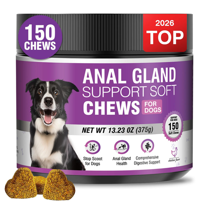 Dog Anal Gland Soft Chews 150 Stop Scoot for Dogs Supports Anal Gland Bowel Function Digestive Health Fiber Pumpkin Supplement for Dogs Pet Diarrhea Bowel Support Probiotics Digestive (Chicken Flavor) 150 Count(Pack of 1)