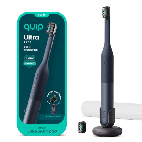 Quip Ultra Lite Sonic Electric Toothbrush, Slim Lightweight Design, 3 Brushing Modes, 15X More Plaque Removal, Pressure Sensor & 30-Day Battery, Ash Black