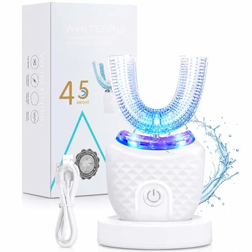 U-Shaped Electric Toothbrush for Adults, Ultrasonic Automatic Toothbrush, 360° All-in-One Cleaning, Rechargeable Hands-Free Design, IPX7 Waterproof White