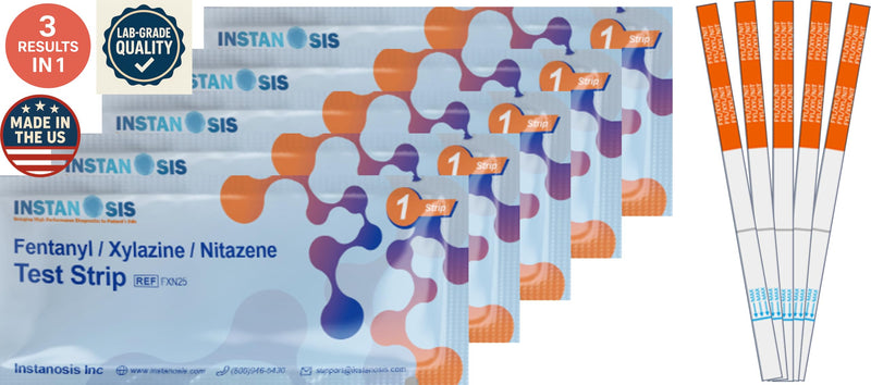 3-in-1 Fentanyl/Xylazine/Nitazene Test Strips for Liquid, Pills & Powder Substances, 5 Count, Made in USA, 10x More Sensitive - for Harm Reduction & Forensic Investigation - BeesActive Australia