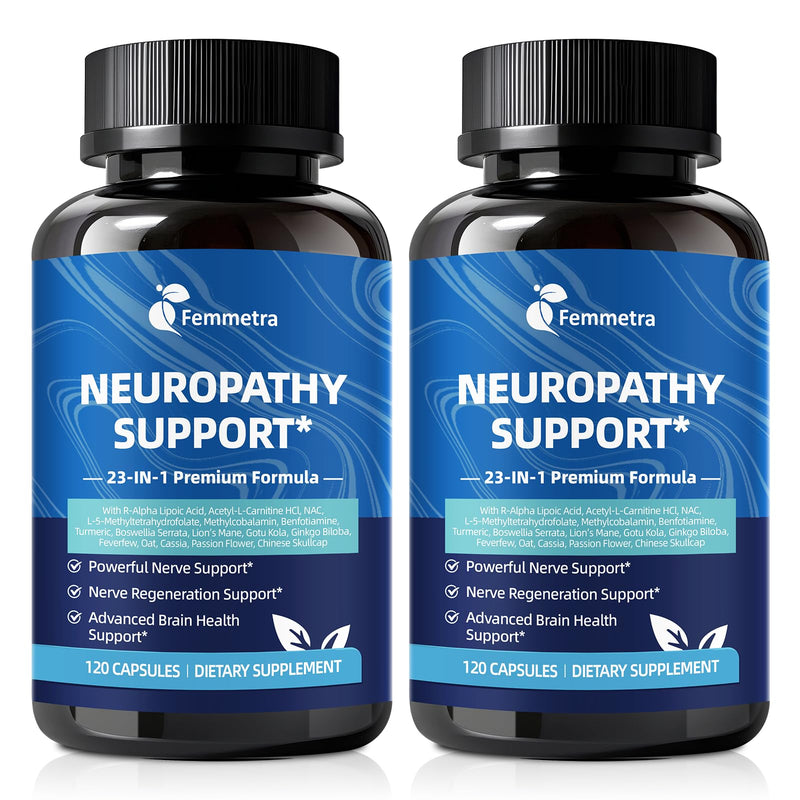 2 Packs Nerve & Peripheral Neuropathy Support 1200mg R-Alpha Lipoic Acid | R-ALA L-Carnitine Vitamin B12 B1 B6 D3 E Folate Lions Mane NAC Magnesium Turmeric - Liver Detox, Antioxidant & Mental Support 120 Count (Pack of 2)