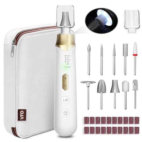 Electric Nail File Drill 2000 mAh Cordless Rechargeable Nail Filer LED Lamp Golden