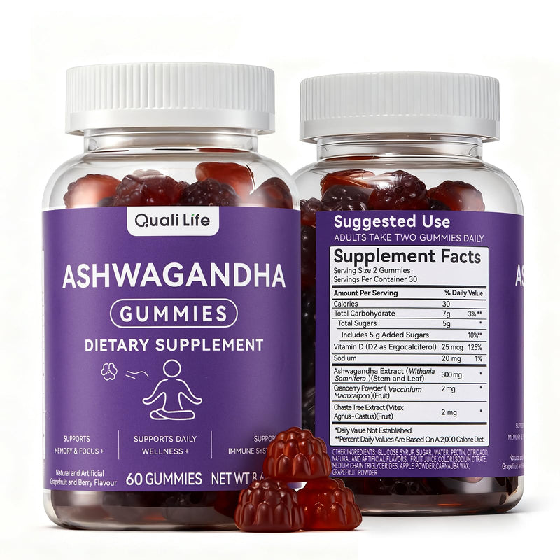 Ashwagandha Gummies for Relax & Cortisol Support – High Strength Root Extract with Cranberry & Chaste Tree, Grapefruit & Berry Flavour – Vegan, Non-GMO, Gluten-Free – 120 Gummies (60 Days) 2