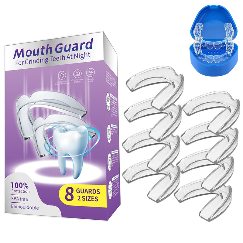 Mouth Guard for Grinding Teeth at Night,8 Pack Night Guards for Teeth Grinding,2 Size Mouth Guard for Sleeping,Reusable Mouthguards for Grinding of Teeth at Night 2.35 IN