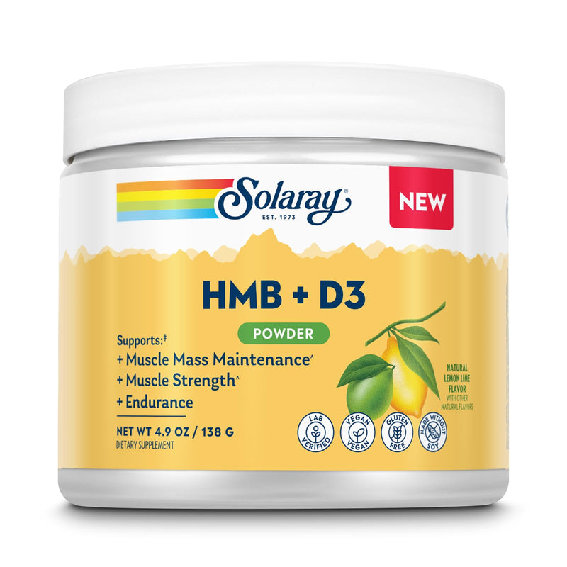 SOLARAY HMB Plus D3 - HMB Supplements for Men and Women with Vitamin D3 - Hydroxymethylbutyrate Calcium Supplement for Muscle Strength - Natural Lemon Lime Powder - 30 Servings, 4.9 OZ