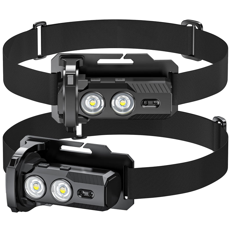 LED Headlamp Rechargeable 2PCS 1800L Mini Flashlight with Magnet with White & Red Light, 5 Lighting Modes Angle Adjustable Motion Sensor Head Lamp for Outdoor, Camping, Hiking, Working