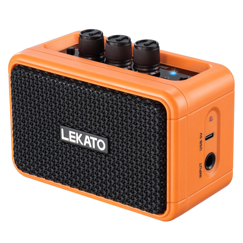 LEKATO Mini Guitar Amplifier AG-04, Dual Speakers 5W, Rechargeable Electric Guitar Amp Bluetooth with Clean Overdrive, 6H Working, Headphone Jack, Wireless Portable Amp for Practice Traveling（Orange） Orange