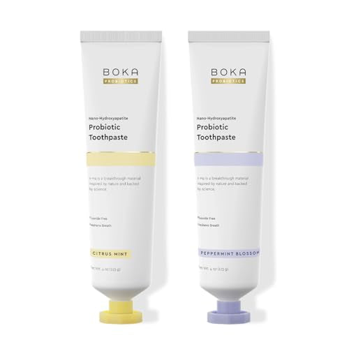 Boka Fluoride Free Toothpaste, Nano Hydroxyapatite Toothpaste, Appropriate for Sensitive Teeth - for Adult, Kids Oral Care - Probiotics - Peppermint Blossom& Citrus Mint, 4 Fl Oz 2Pk Value Pack (8 Ounce) C. Probiotic - Citrus Mint, Peppermint