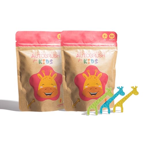 Autobrush Strawberry Dental Flossers for Kids- Floss Picks to Remineralize Teeth and Prevent Cavities with Easy-to-Use Fun and Colorful Design (2-Pack)