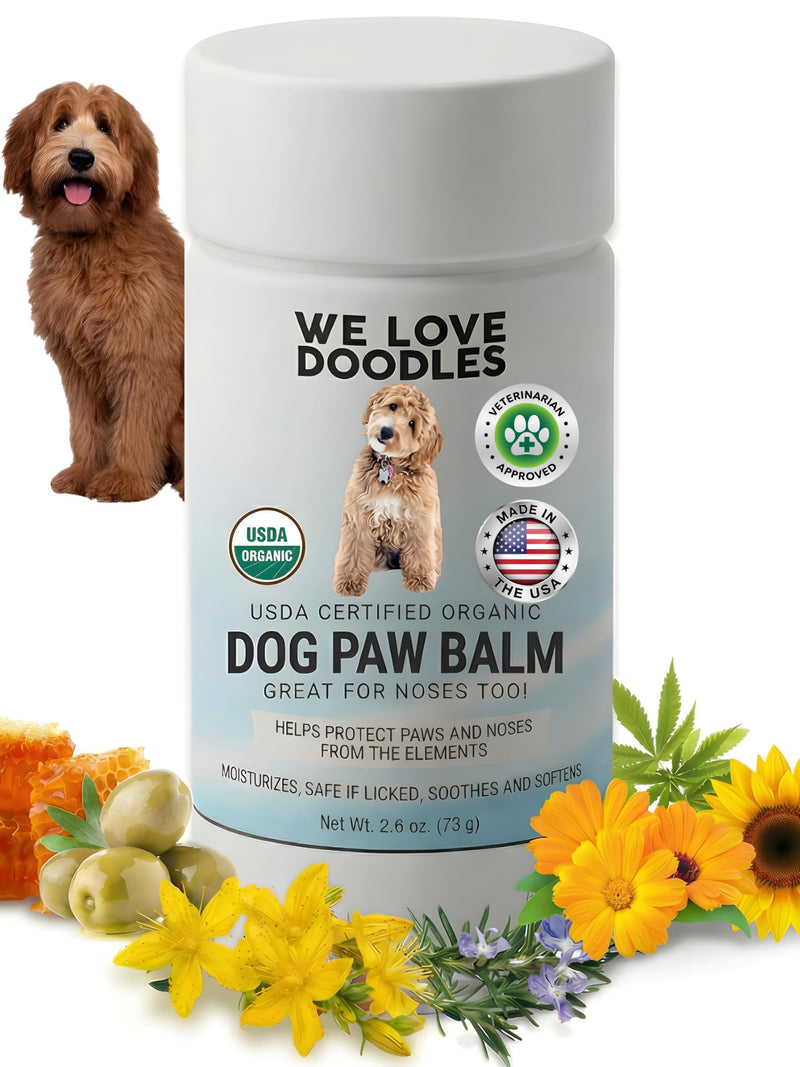 We Love Doodles Dog Paw Balm - Paw Moisturizer for Dogs, Moisturizes Nose & Cracked Paws, Soothes Dry Skin, Lick-Clear, Safe, Made in USA, 2.6 OZ