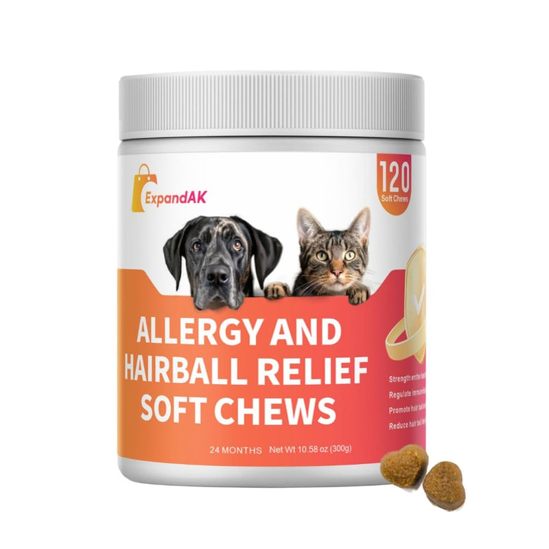 Allergy & Hairball Relief Soft Chews for Cats – Omega-3, Fiber & Enzymes – Supports Skin, Coat, Digestive & Immune Health