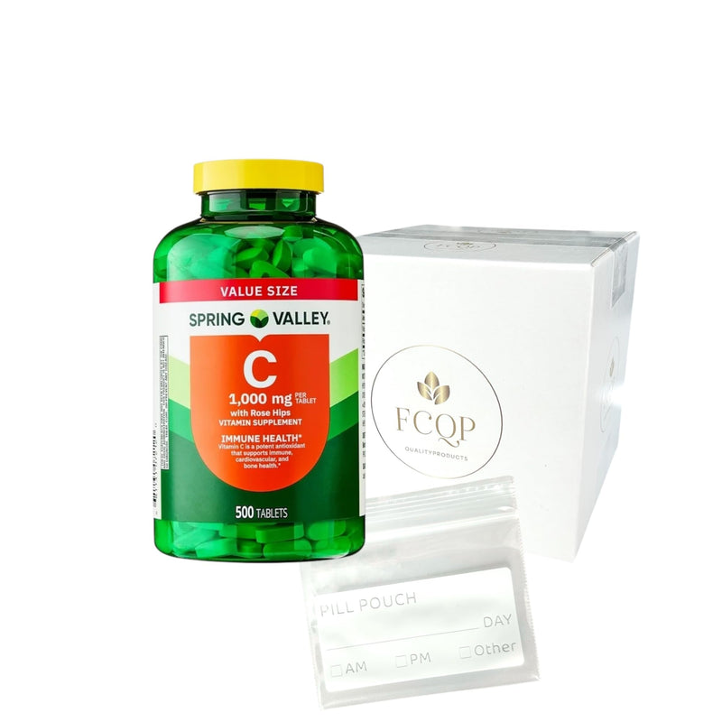 Spring Valley Vitamin C with Rose HIPS Dietary Supplement Tablets, 1000 mg, 500 Count Included is a Pill Pouch Sticker