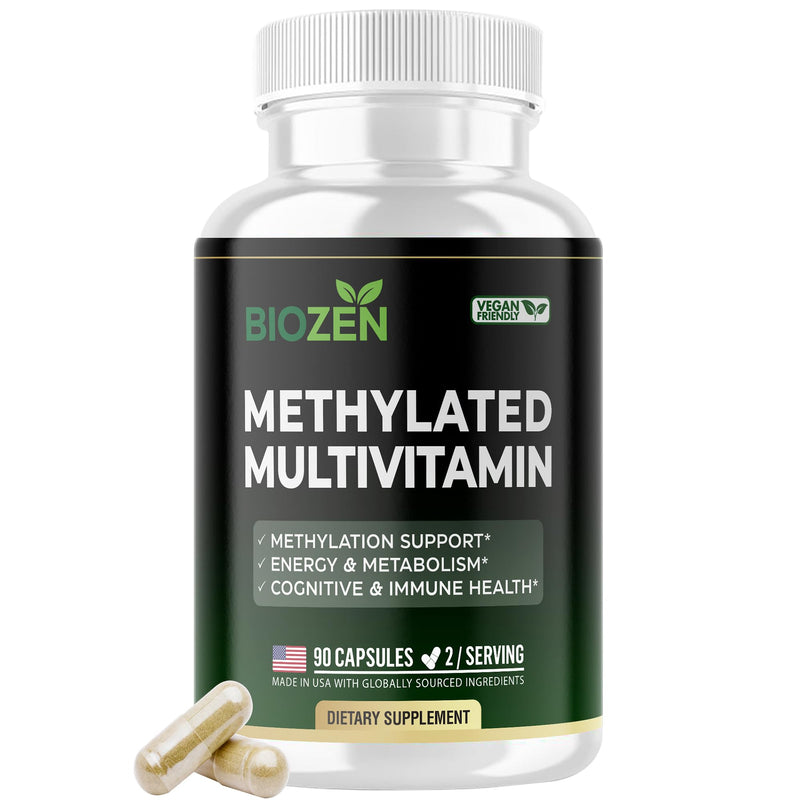 Methylated B Complex with TMG | Methylfolate 5-MTHF, Methylcobalamin B12, P5P B6, R5P B2 | MTHFR & Homocysteine Support | Energy, Focus & Mood | 90 Vegan Capsules | Non-GMO, GMP