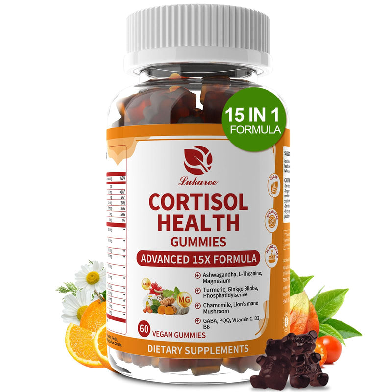Lukaree Cortisol Supplements for Women & Men, 15 in 1 Cortisol Reducer Manager, Cortisol Calm Gummies with Ashwagandha, Magnesium, L-theanine, GABA - for Mood, Focus, Sleep - Vegan Sugar Free, 60 Ct. Orange 60 Count (Pack of 1)