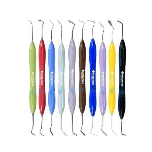Set of 10 Dental Composite Placement Filling Instruments – Silicone Handle Restoration Plugger/Spatula – Resin Application & Tooth Restoration Kit 10 Pcs