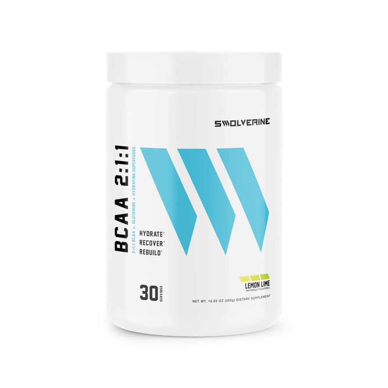 Swolverine BCAA Powder 2:1:1 with L-Glutamine & Electrolytes - Stimulant-Free Amino Acid Supplement for Muscle Recovery, Hydration & Endurance Support, 30 Servings, Lemon Lime 10.05 Ounce (Pack of 1)