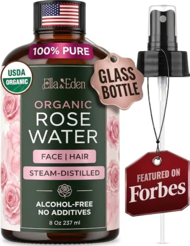 Organic Rose Water Spray for Face & Hair, 100% Pure, Alcohol Free, 8 Oz 8 Fl Oz (Pack of 1)